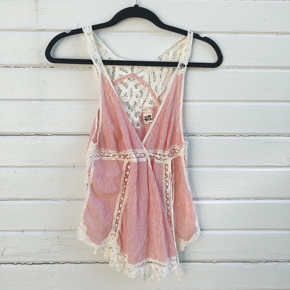 Free People Tops - Free People Red and Ivrory Top w/Crochet Trim